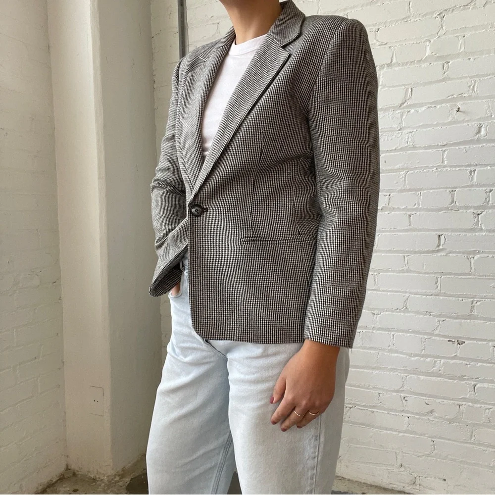 Vintage 80s Joan Leslie Tweed Single Breasted Blazer - Picture 2 of 8